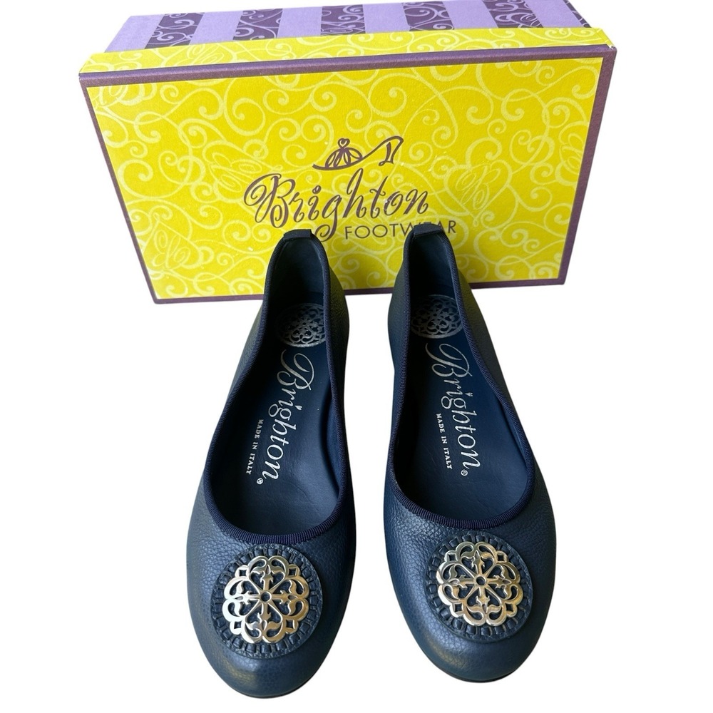 Brighton Aleta French Blue Ballerina Shoes Flats 7M US Silver Medallion New Box
